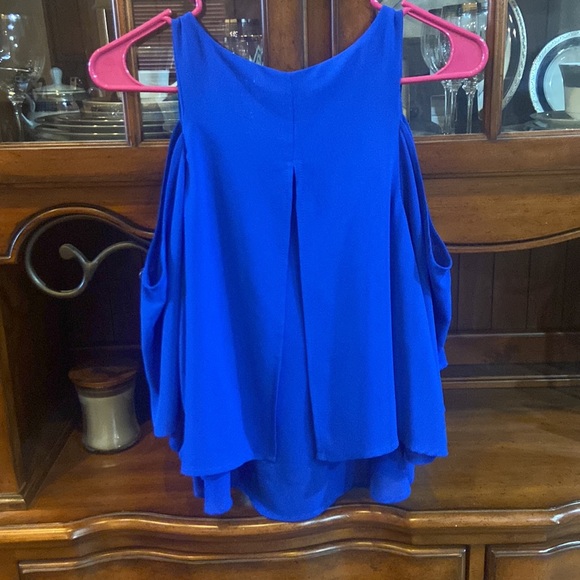 Royal Blue Open Shoulder Tank Top Long Sleeve - Picture 6 of 7